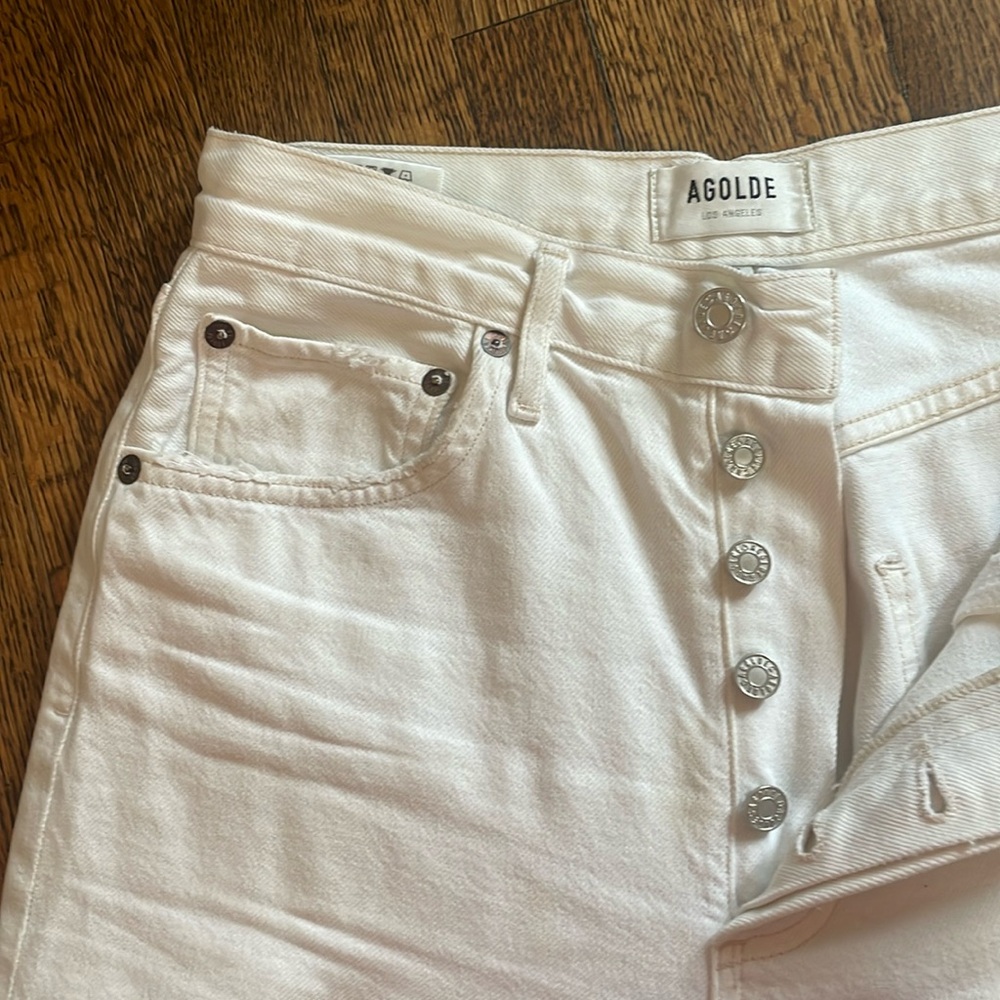 Agolde Riley High Rise Straight Crop in Slant White with Distressing - Picture 4 of 6